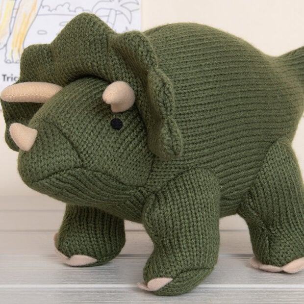 Triceratops Knitted Dinosaur - Moss Green